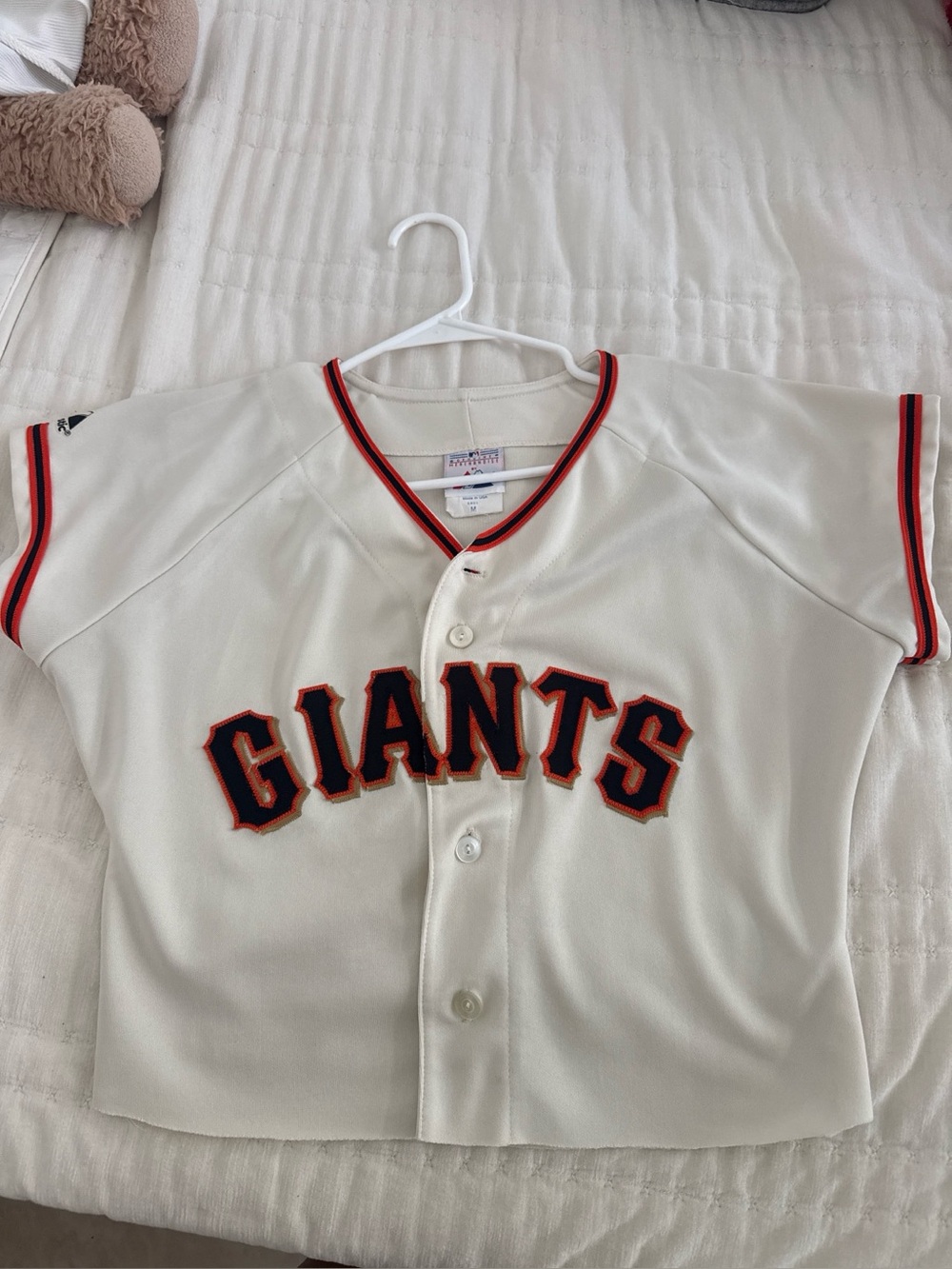 Majestic Cream Giants Baseball Jersey with Black & Orange Trim